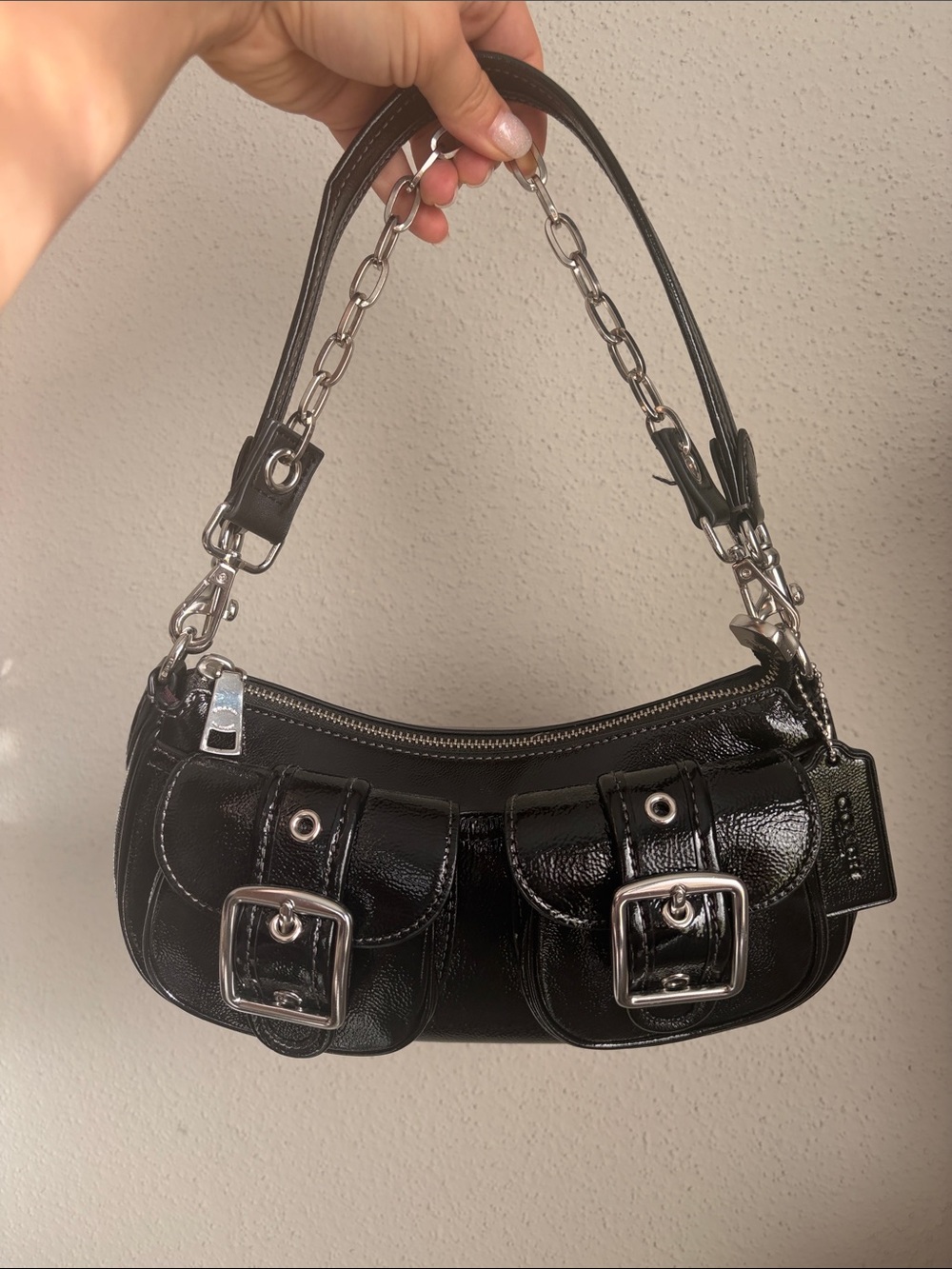 Coach Ashton Black Patent Leather Shoulder Bag